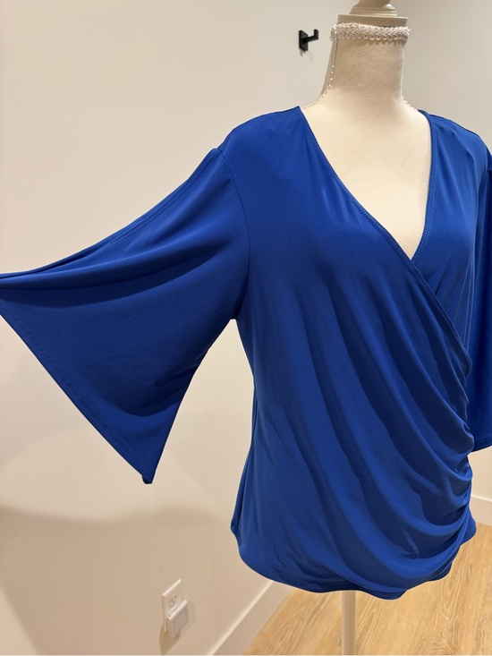 Coco Bianco Tops - Coco Bianco Royal Blue Faux-Wrap Blouse v neck 3/4 sleeve size XL TRAVEL CAREER